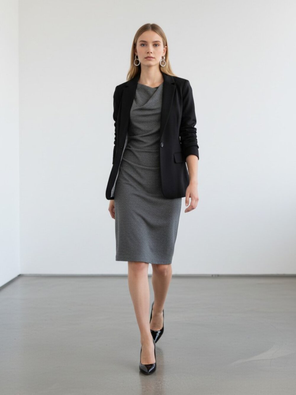 WHBM gray drape neck dress